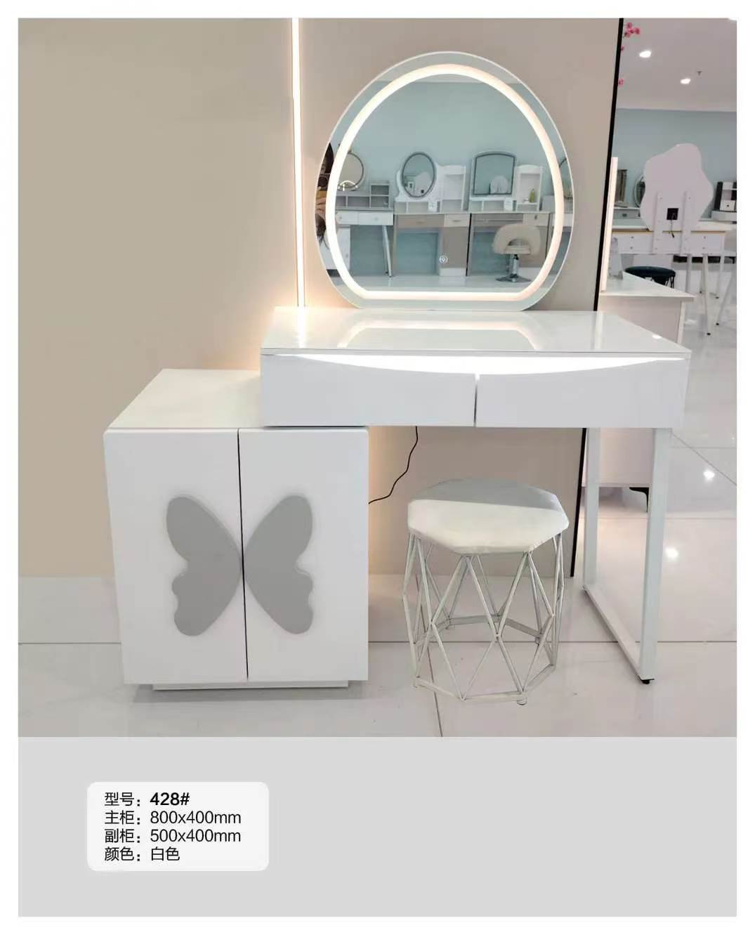 Light luxury bedroom dressing table with mirror and stool